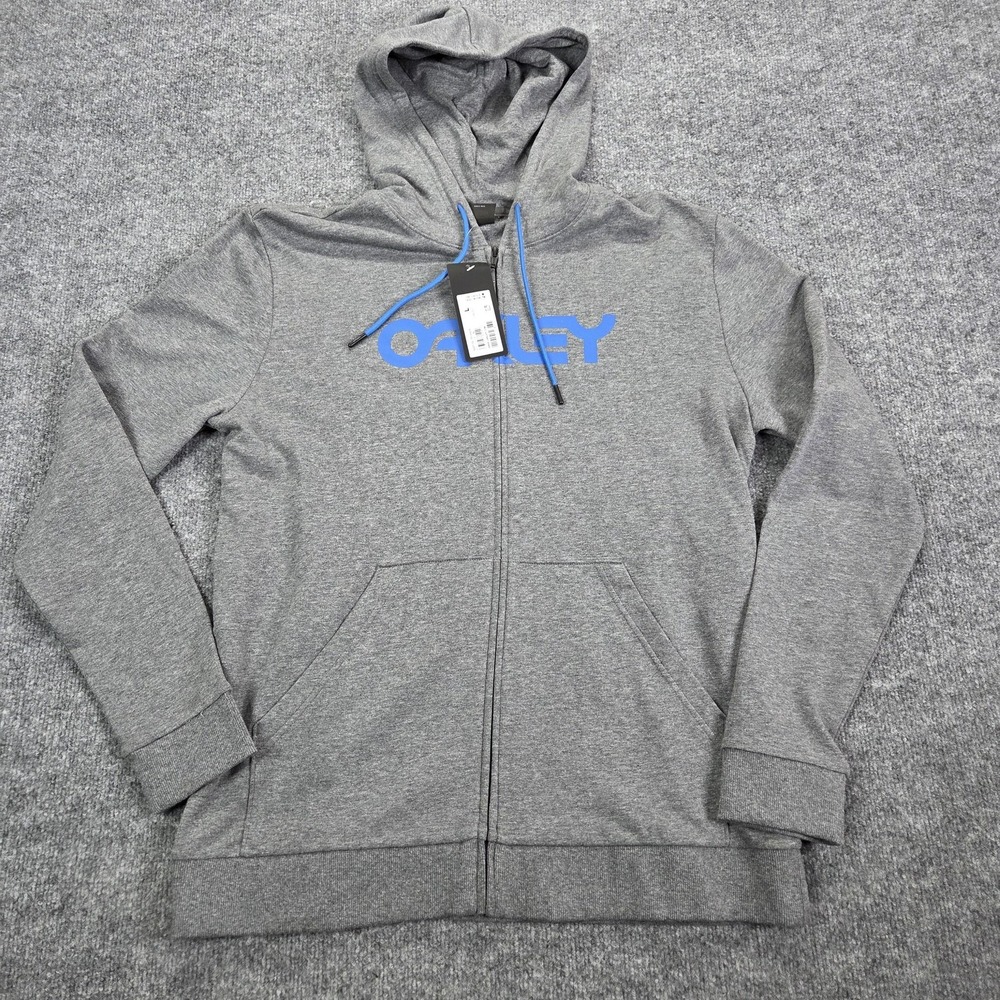 Oakley Teddy Full Zip Hoodie Mens Large Gray Logo‎ Fleece Athletic Sweatshirt